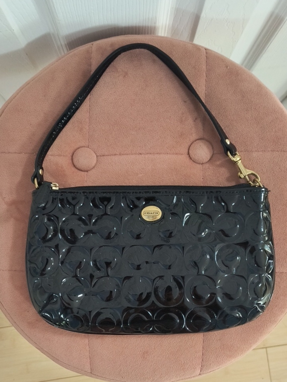 Coach Peyton Op Art Embossed Patent Leather Wristlet
